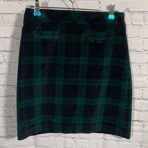 Talbots Womens Plaid Velvet Pencil Skirt Blue Green Size 4 Kilt Preppy Holidays